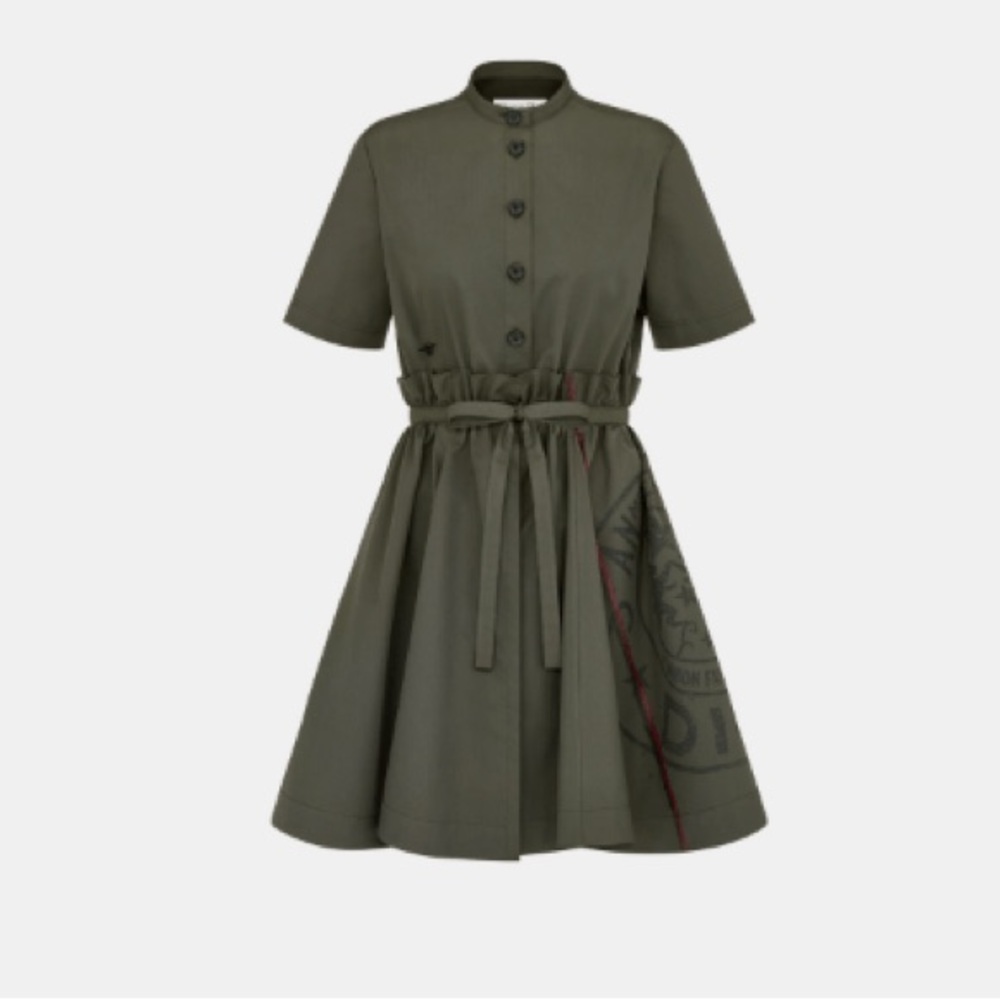 Christian Dior open shirt dress button tie waist dress logo khaki sz 38